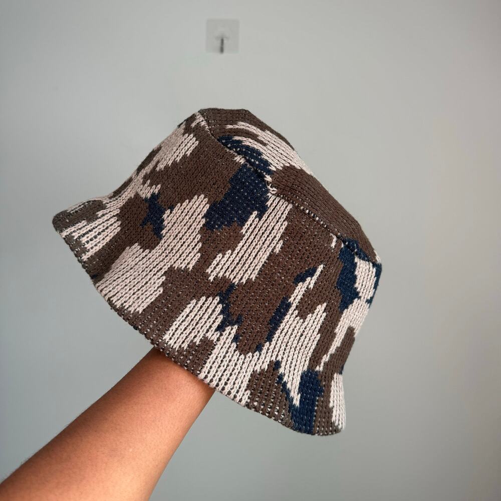 Bob Fratzke Winona Knit Bucket Hat Camo Brown Beige Black USA Vintage Acrylic